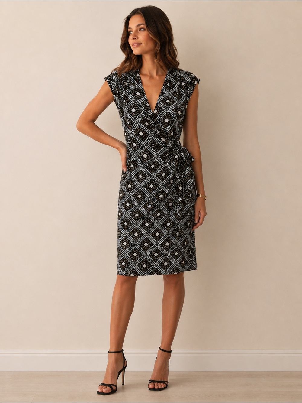 Tory Burch 100% Silk Sleeveless Wrap Dress Geometric EUC Small